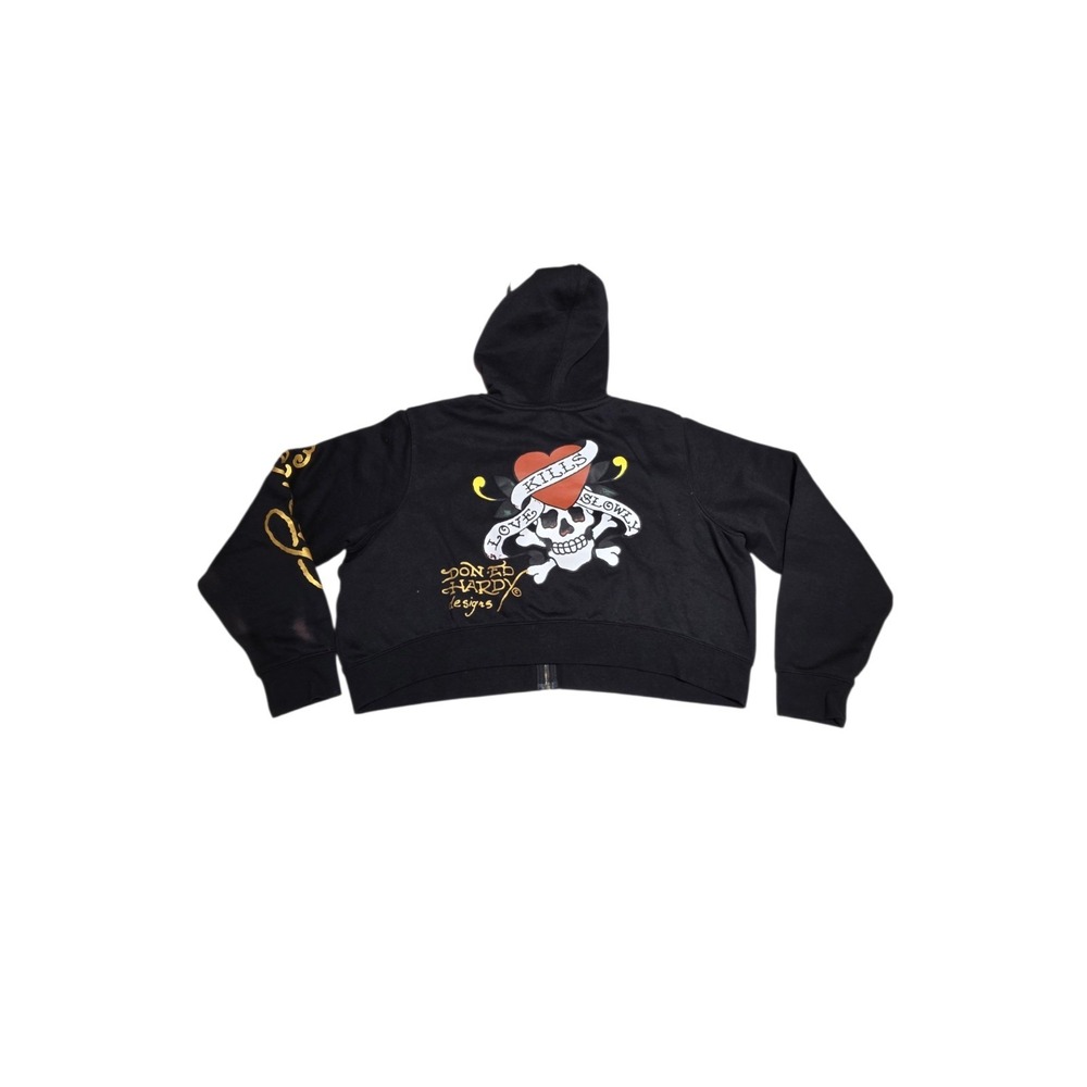 Ed Hardy Don Ed Hardy Zip Hoodie Love Kills Slowly Skull Graphic Black 1X - Picture 2 of 8